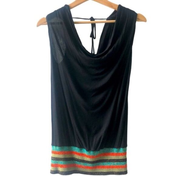 Vintage black scoop neck sleeveless top with metallic striped band size medium​ - Picture 1 of 2